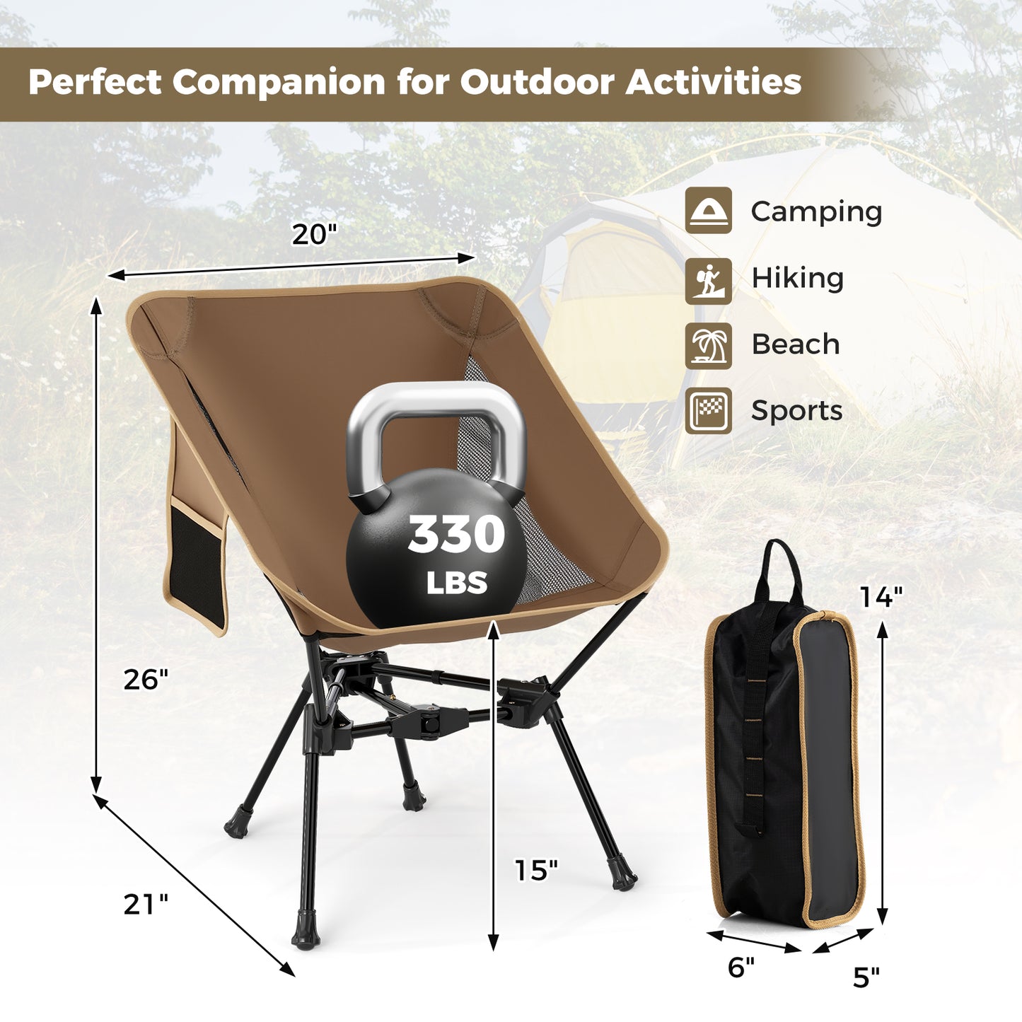 Portable Camping Chair With Compact Bag, Coffee Camping Furniture at Gallery Canada