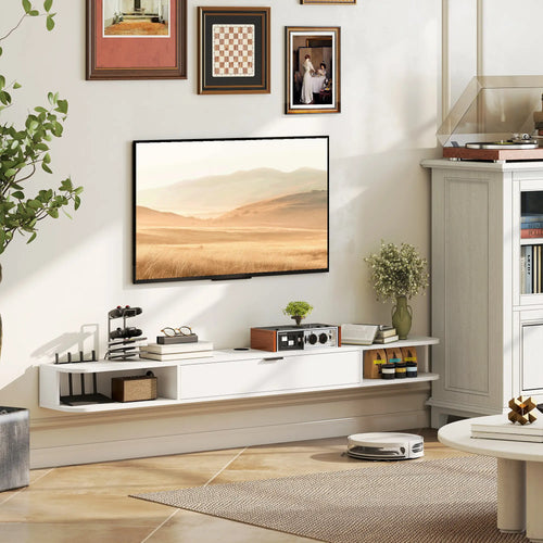 71 Inch Floating TV Stand, Wall Mounted Media Console, White