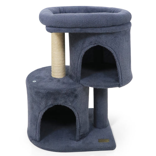 26 Inch Cat Tower with Large Padded Push Perch and Dual Condos, Dark Gray