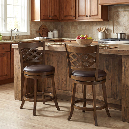 26 Inch Counter Height Bar Stools Set of 2 with Rubber Wood Frame, Brown
