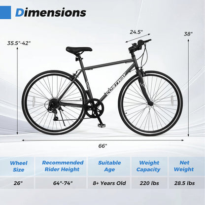 26 Inch Mountain Bike Adjustable with 6-Speed and All-terrain Rubber Wheels, Black Kids Bike at Gallery Canada
