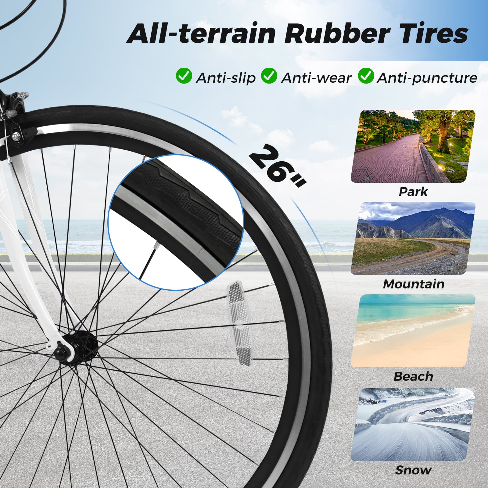 26 Inch Mountain Bike Adjustable with 6-Speed and All-terrain Rubber Wheels, White Kids Bike at Gallery Canada