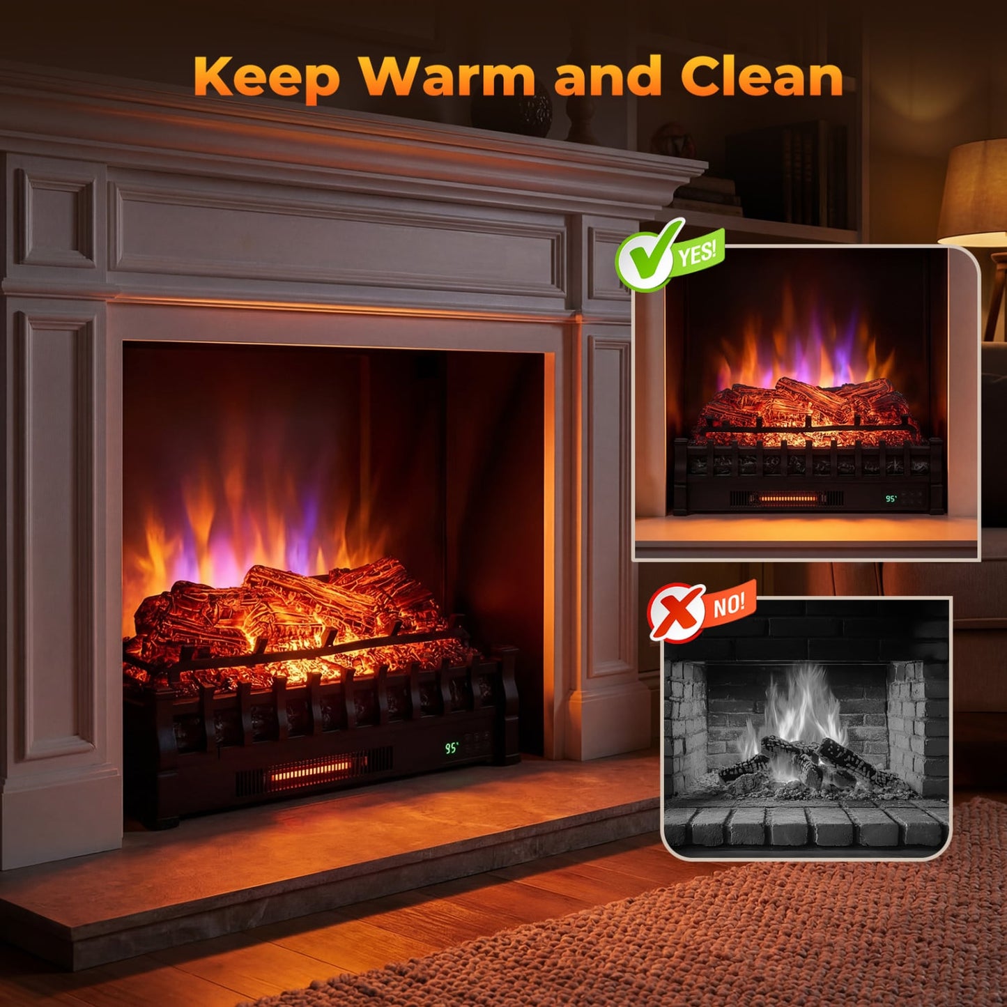 26 Inch WiFi Infrared Quartz Electric Fireplace Insert Logs Heater with Realistic Pinewood Logs, Black Fireplaces at Gallery Canada