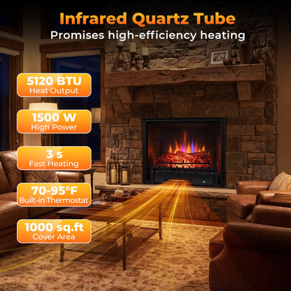 26 Inch WiFi Infrared Quartz Electric Fireplace Insert Logs Heater with Realistic Pinewood Logs, Black Fireplaces at Gallery Canada