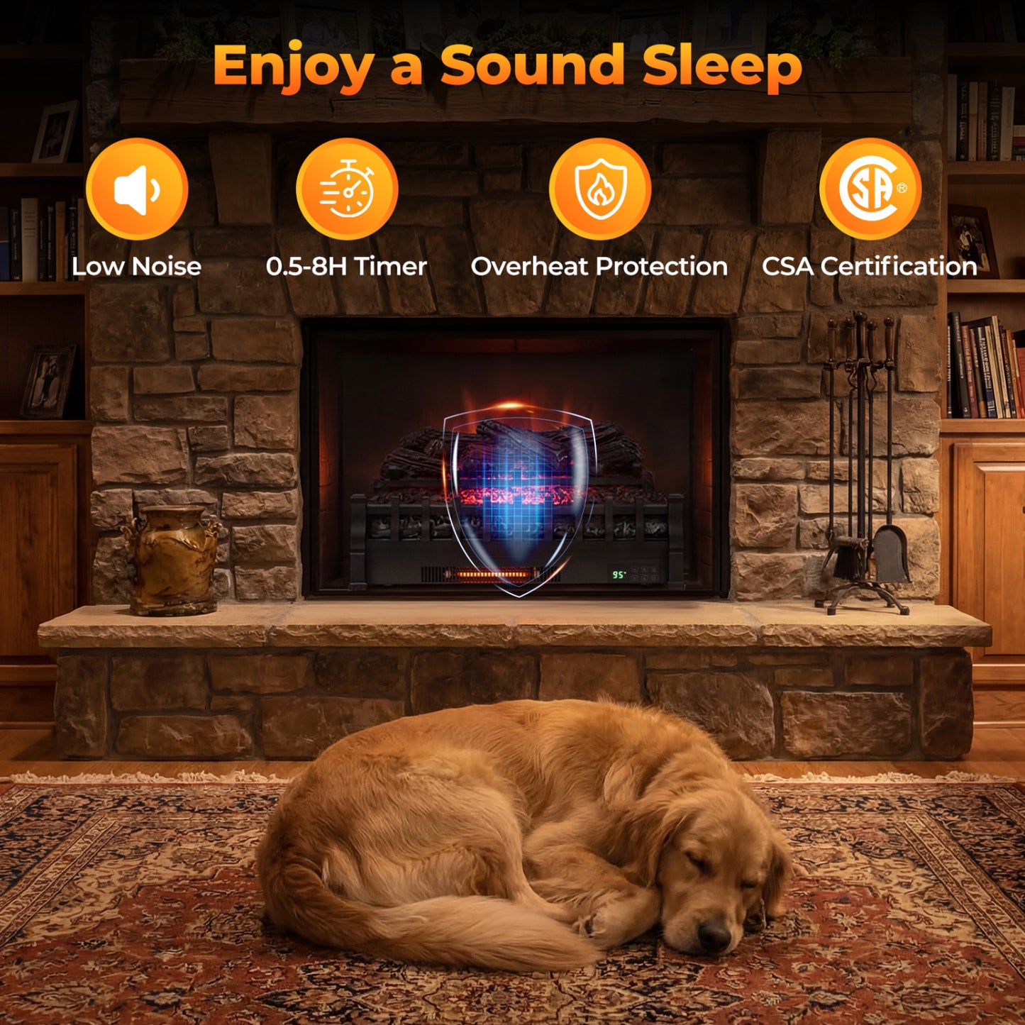 26 Inch WiFi Infrared Quartz Electric Fireplace Insert Logs Heater with Realistic Pinewood Logs, Black Fireplaces at Gallery Canada