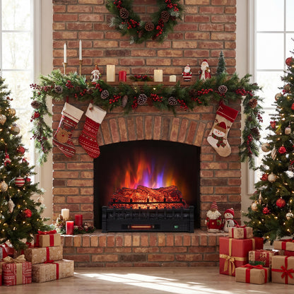 26 Inch WiFi Infrared Quartz Electric Fireplace Insert Logs Heater with Realistic Pinewood Logs, Black Fireplaces at Gallery Canada