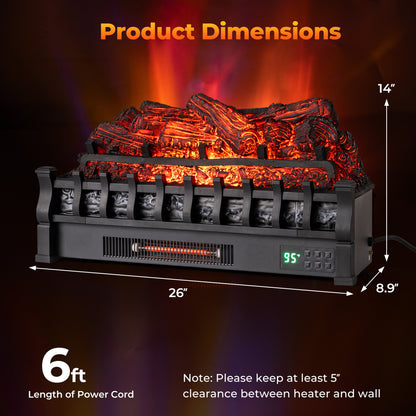 26 Inch WiFi Infrared Quartz Electric Fireplace Insert Logs Heater with Realistic Pinewood Logs, Black Fireplaces at Gallery Canada
