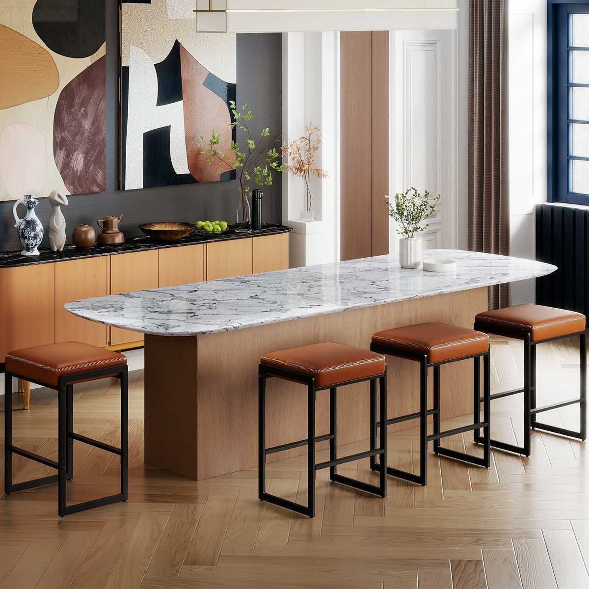 26 Inch Bar Stools Set Of 4, Faux Leather, Brown Bar Stools at Gallery Canada