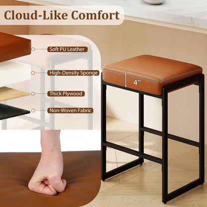 26 Inch Bar Stools Set Of 4, Faux Leather, Brown Bar Stools at Gallery Canada
