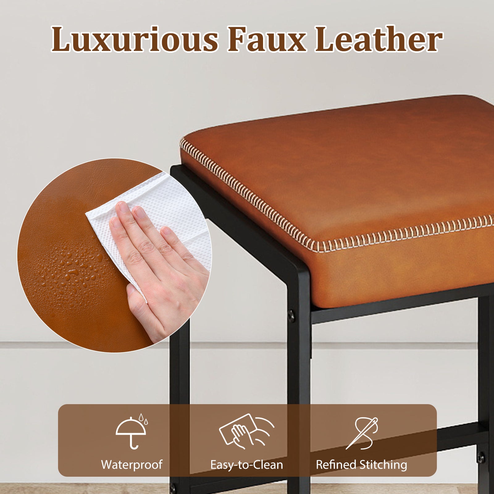 26 Inch Bar Stools Set Of 4, Faux Leather, Brown Bar Stools at Gallery Canada