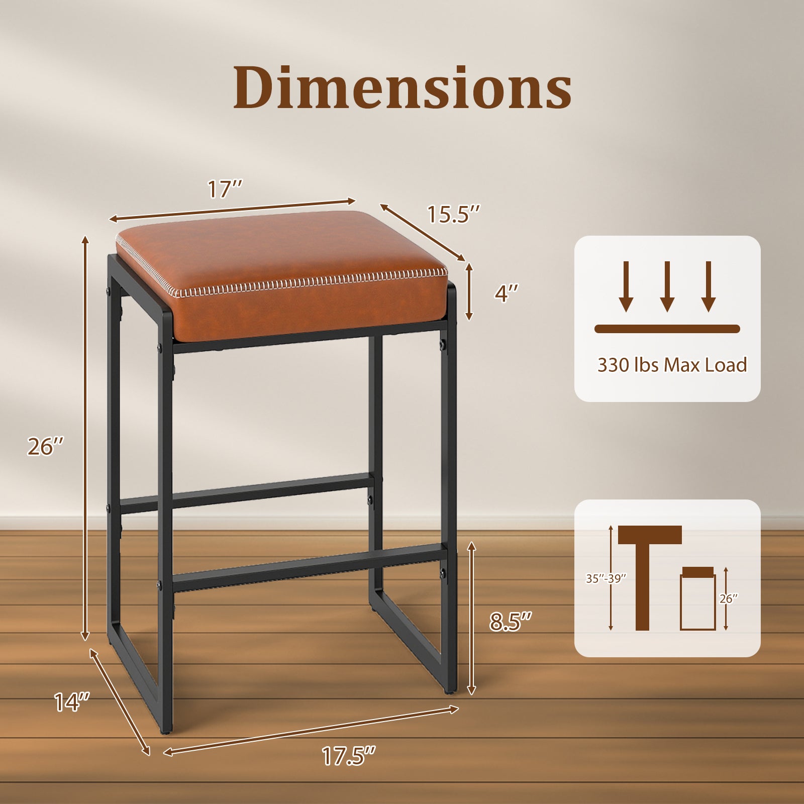 26 Inch Bar Stools Set Of 4, Faux Leather, Brown Bar Stools at Gallery Canada