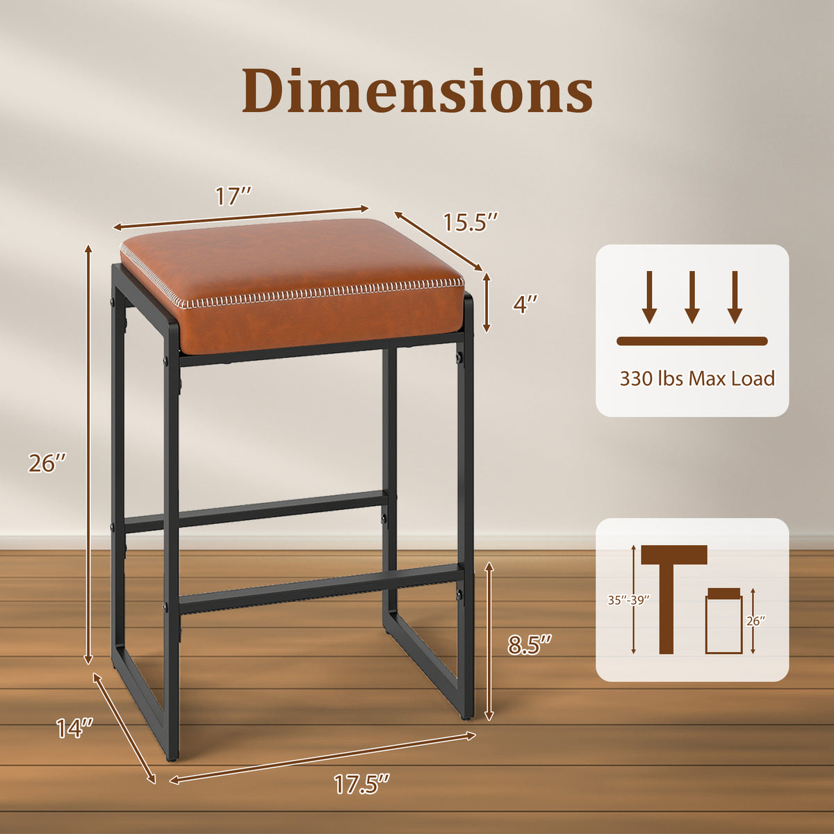 26 Inch Bar Stools Set Of 4, Faux Leather, Brown Bar Stools at Gallery Canada
