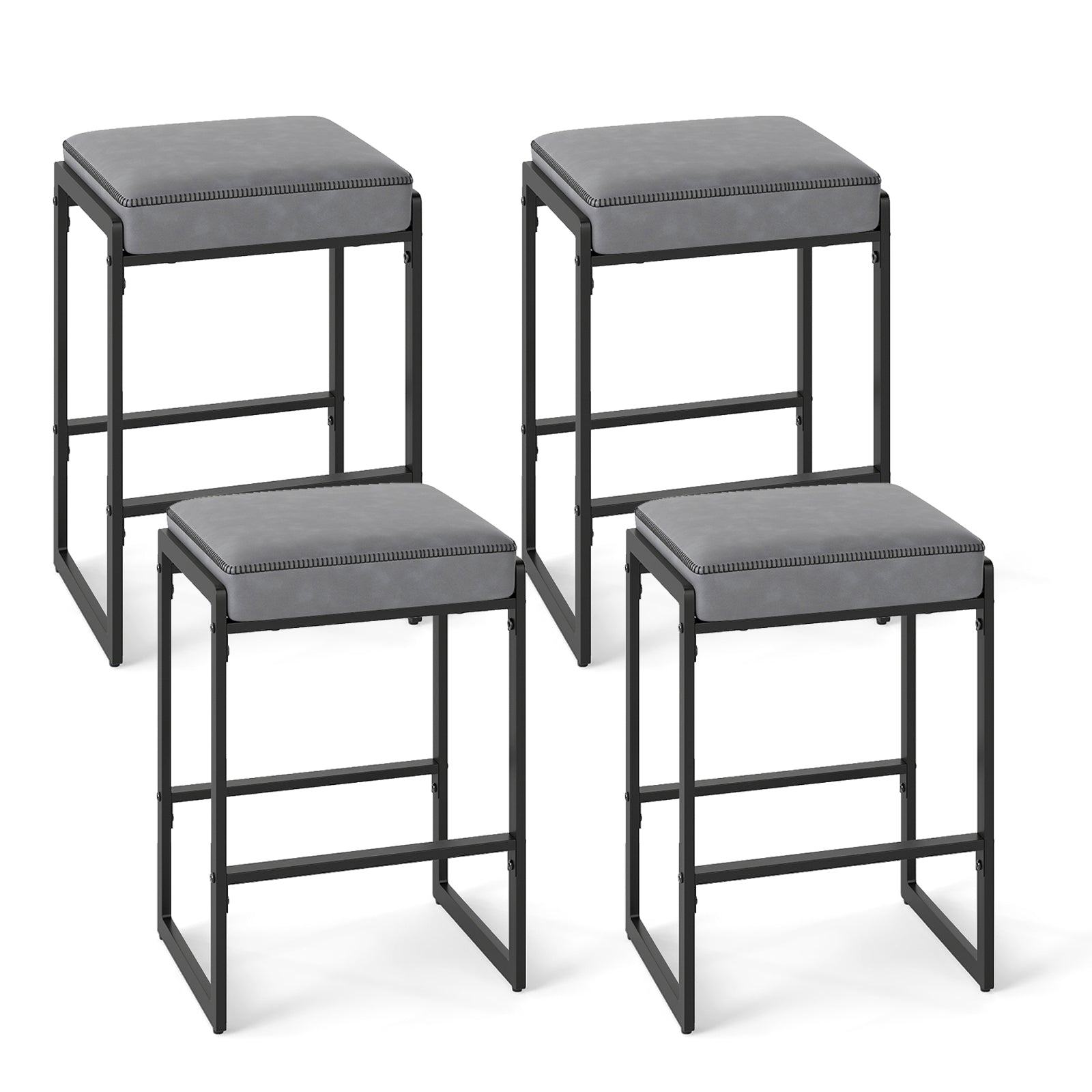 26 Inch Bar Stools Set of 4, Faux Leather, Gray Bar Stools Gray at Gallery Canada
