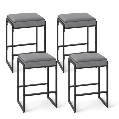 26 Inch Bar Stools Set of 4, Faux Leather, Gray Bar Stools Gray at Gallery Canada