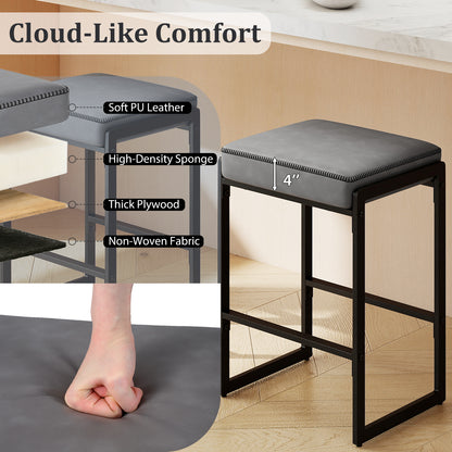 26 Inch Bar Stools Set of 4, Faux Leather, Gray Bar Stools at Gallery Canada