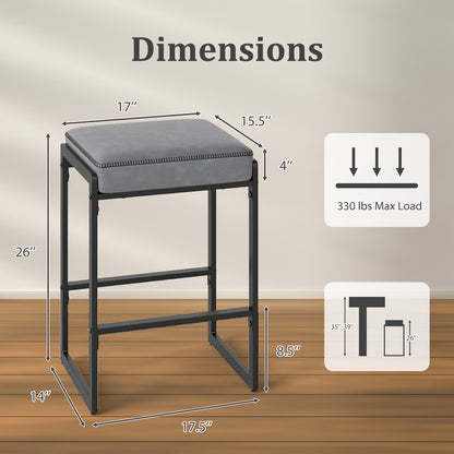 26 Inch Bar Stools Set of 4, Faux Leather, Gray Bar Stools at Gallery Canada