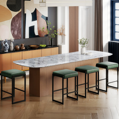 26 inch Bar Stools Set of 4 Counter Height Barstools with Faux Leather Upholstered Seat, Green