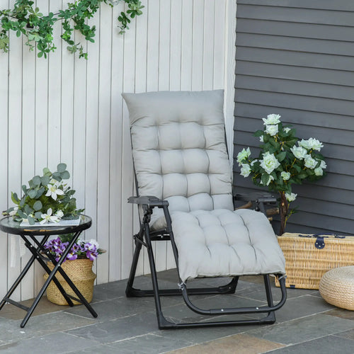 Zero Gravity Reclining Chair, Adjustable Backrest, Folding Sun Lounger, Removable Cushion, Light Grey