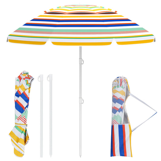 6.5 Feet Beach Umbrella, UPF50+ Sun Protection, Push Button Tilt, Colorful Outdoor Umbrellas Color at Gallery Canada