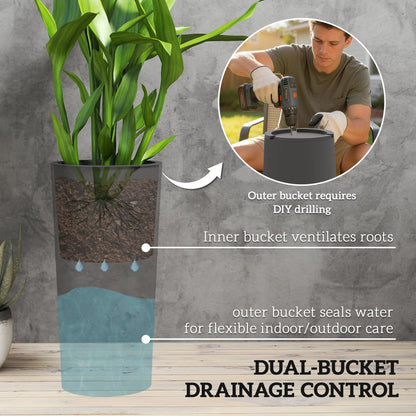 24" Tall Planters Set of 2, Plastic Flower Pots, Dark Gray Planter Set at Gallery Canada