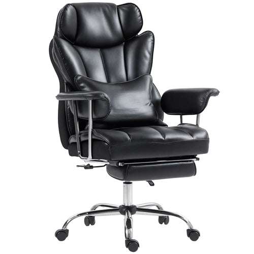 400LBS Massage Office Chair, 6-Point Vibration, Footrest, Lumbar Support, Black