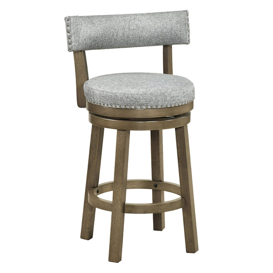 27 Inch Swivel Bar Stool, Upholstered Back Seat, Footrest, Gray Bar Stools Gray at Gallery Canada