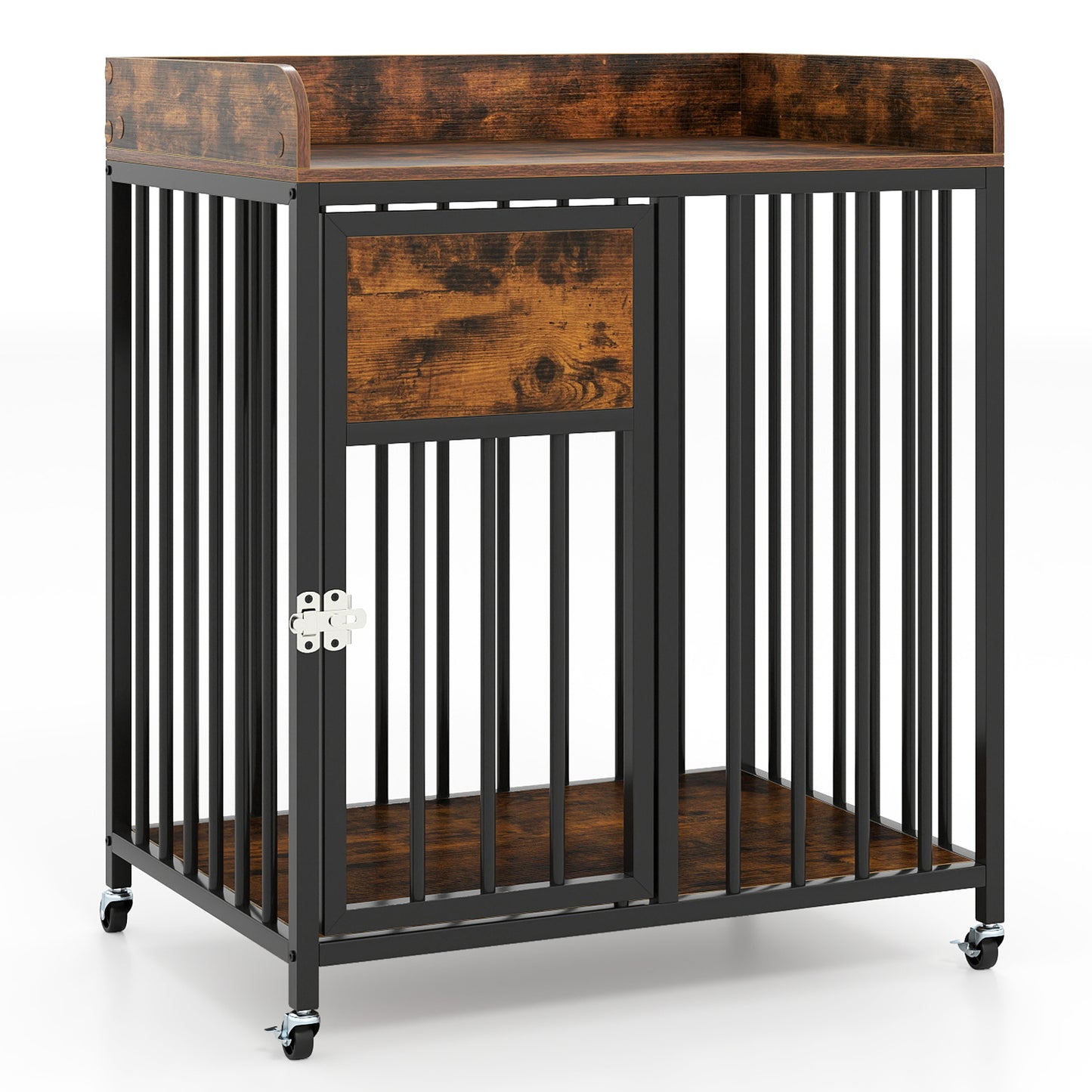 27.5 Inch Dog Crate Furniture with Wheels for Small Dogs and Puppies, Rustic Brown Pet Gate Rustic Brown at Gallery Canada