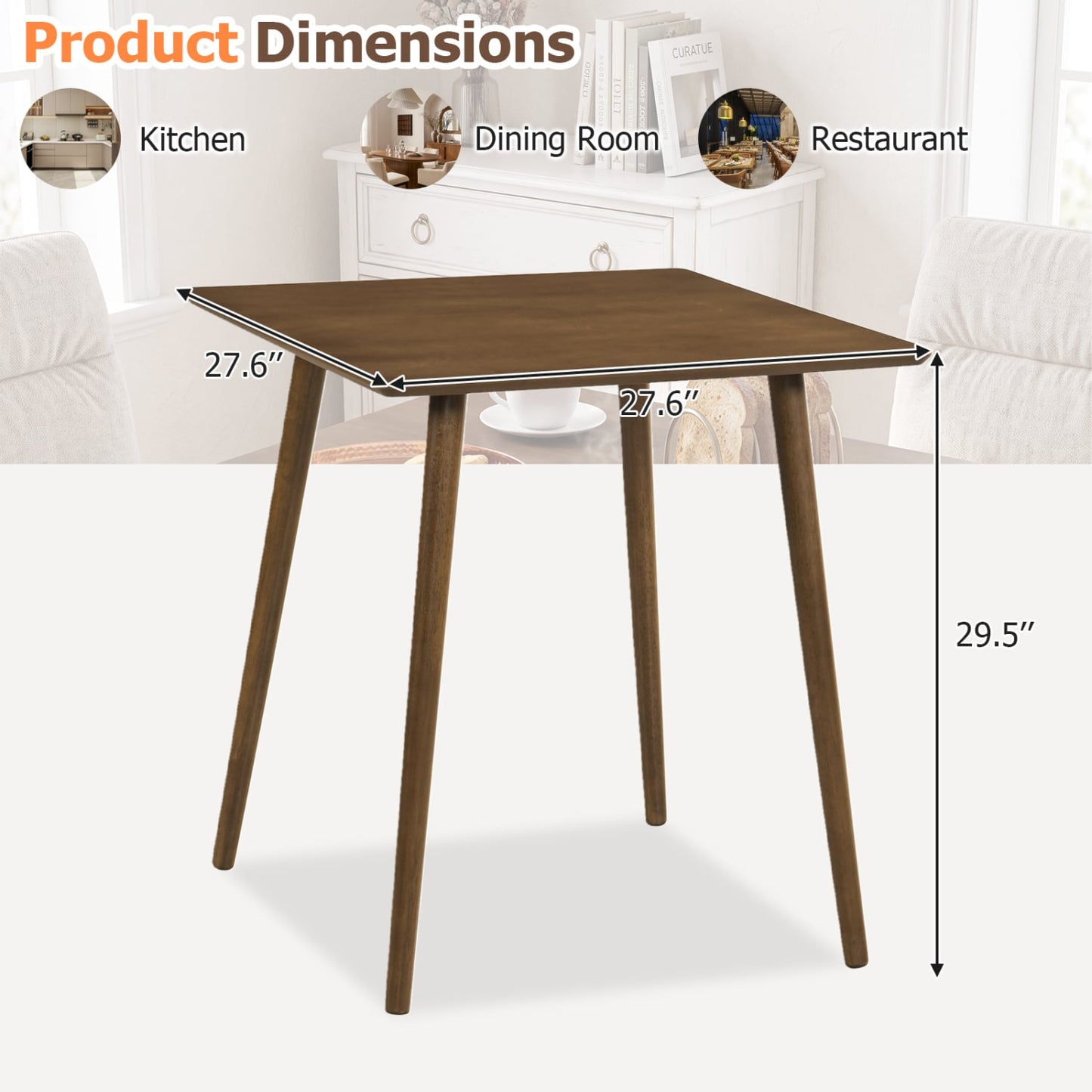 27.5" Square Wooden Dining Table for 2-4, Walnut Dining Tables at Gallery Canada