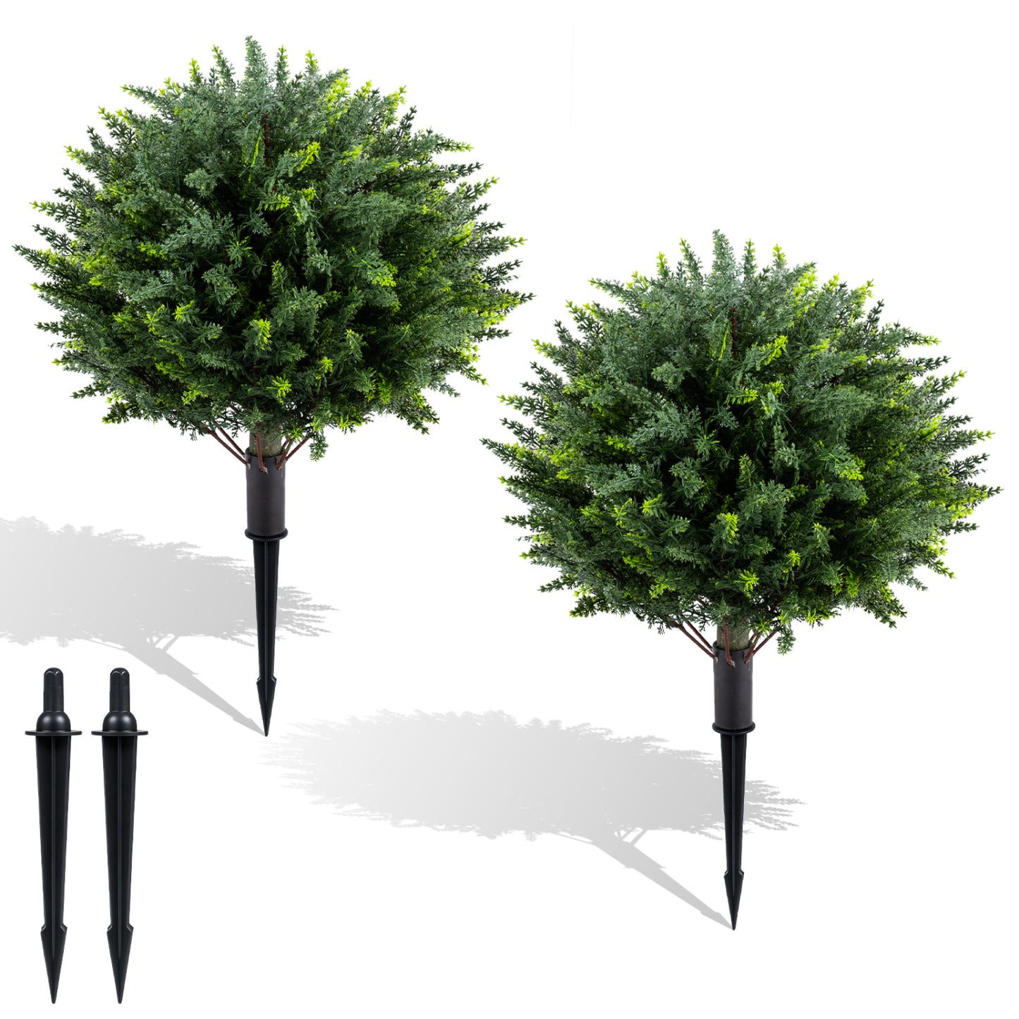 27.5 inch Artificial Cypress Topiary Trees with Ground Spikes Set of 2 Faux Plants at Gallery Canada