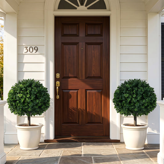 27" Artificial Boxwood Trees Set of 2, Ground Spikes Faux Plants Green & Black at Gallery Canada