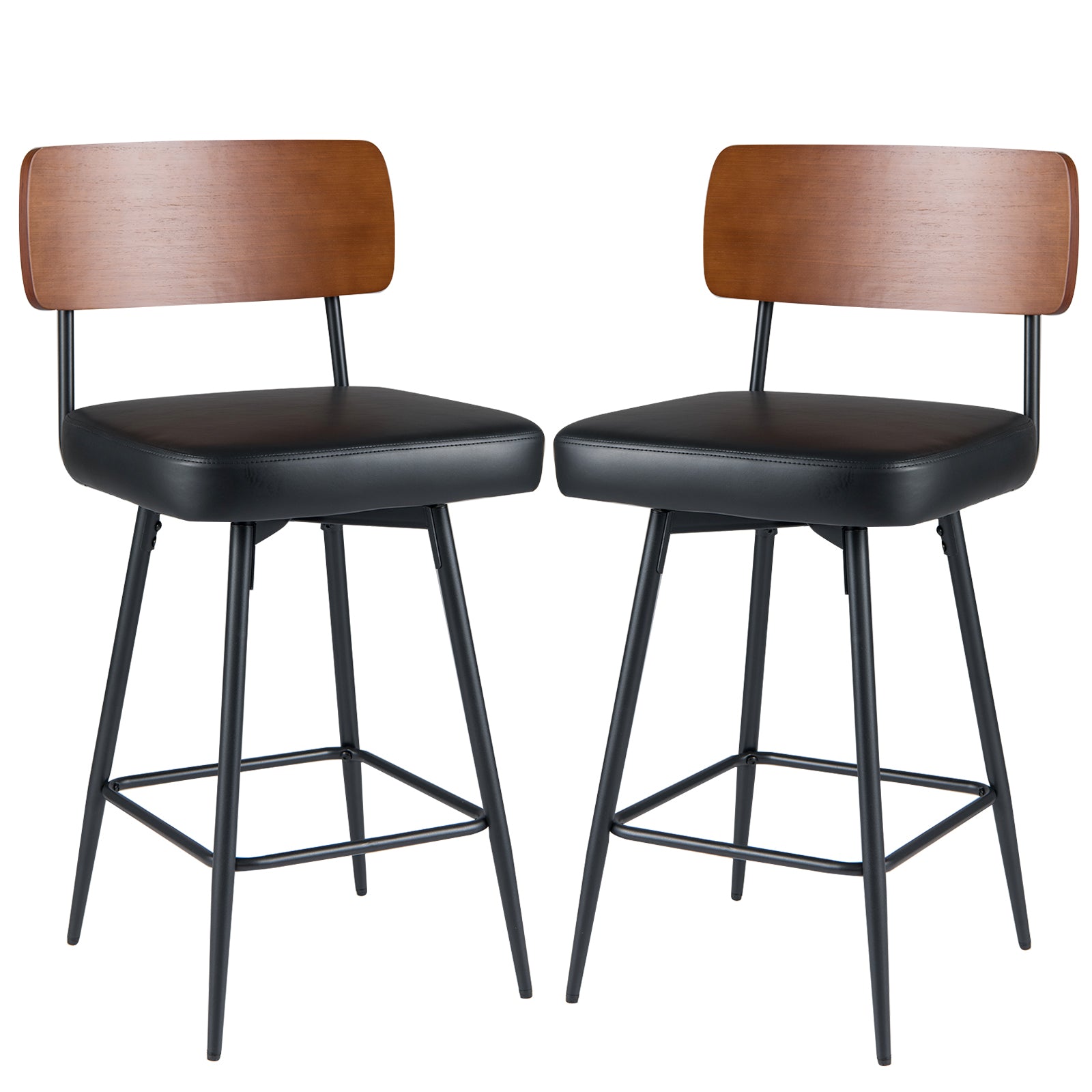 27 Inch Padded Counter Barstools Set of 2 with Metal Legs, Black Bar Stools at Gallery Canada