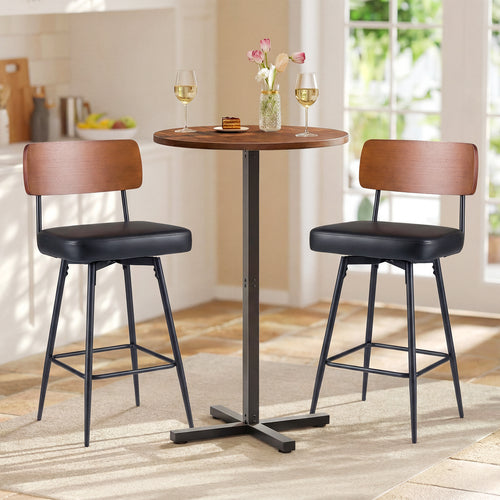 27 Inch Padded Counter Barstools Set of 2 with Metal Legs, Black