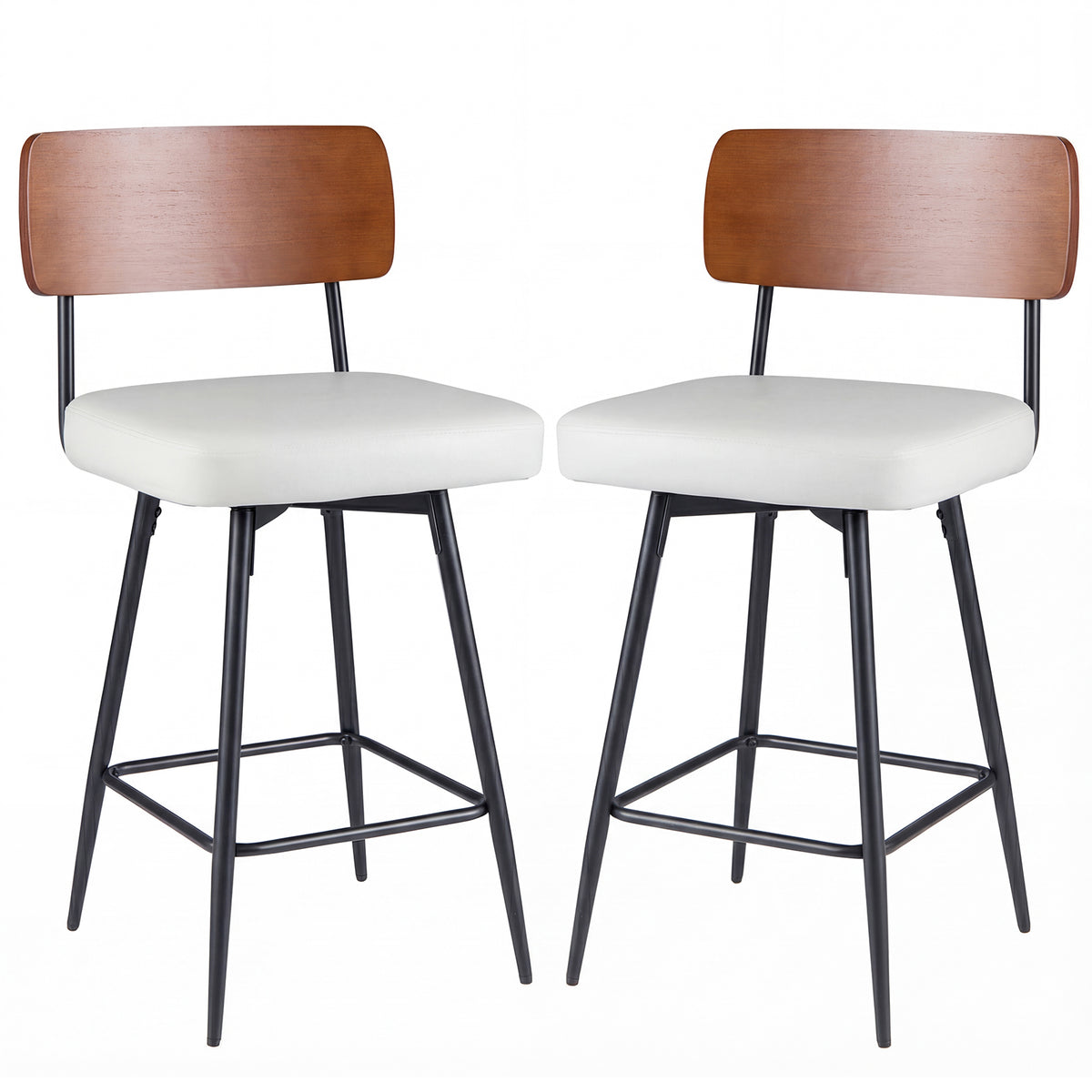 27 Inch Padded Counter Barstools Set of 2 with Metal Legs, White Bar Stools at Gallery Canada