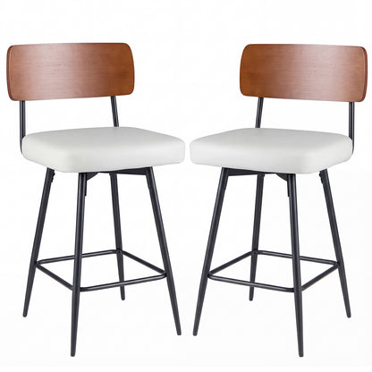 27 Inch Padded Counter Barstools Set of 2 with Metal Legs, White Bar Stools at Gallery Canada