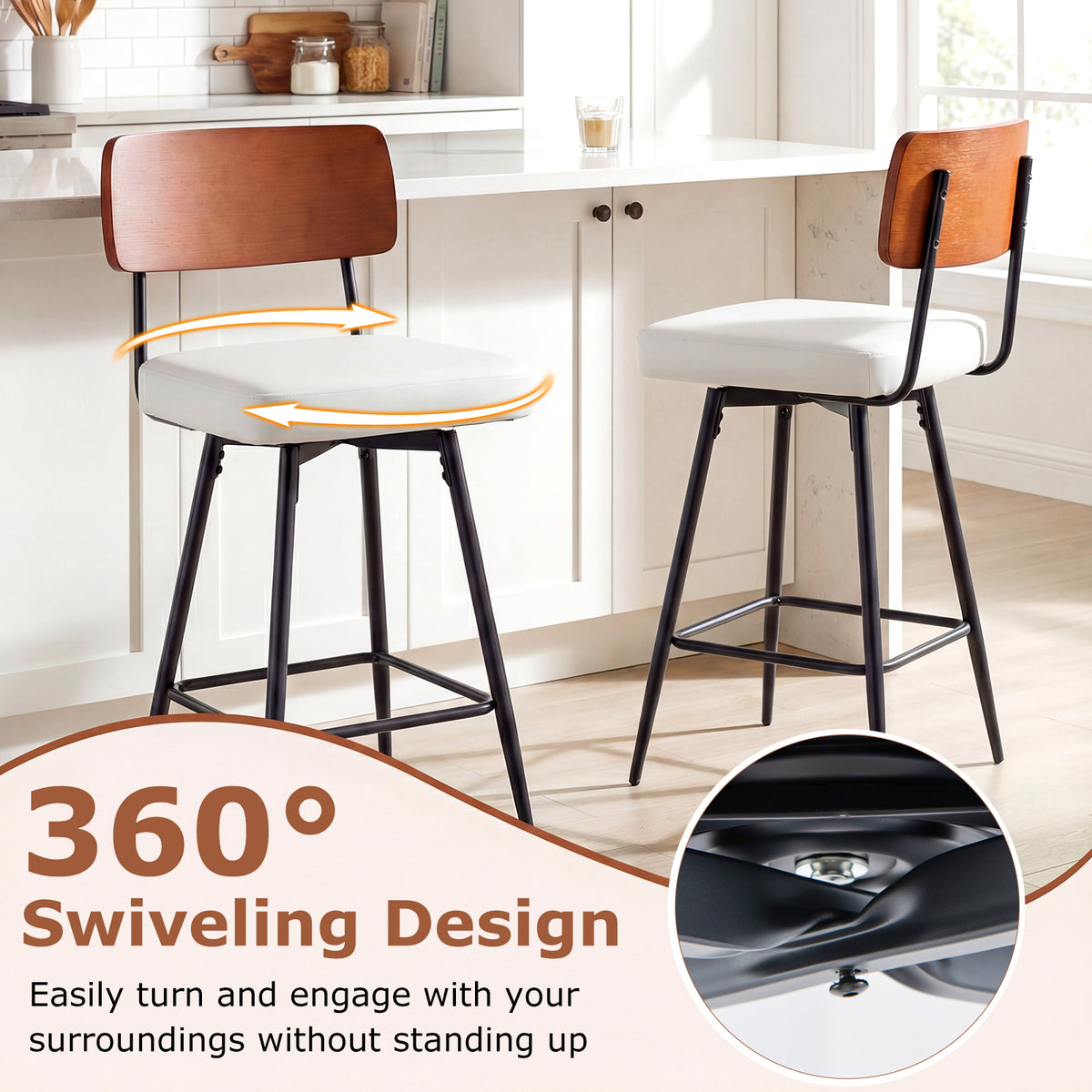 27 Inch Padded Counter Barstools Set of 2 with Metal Legs, White Bar Stools at Gallery Canada