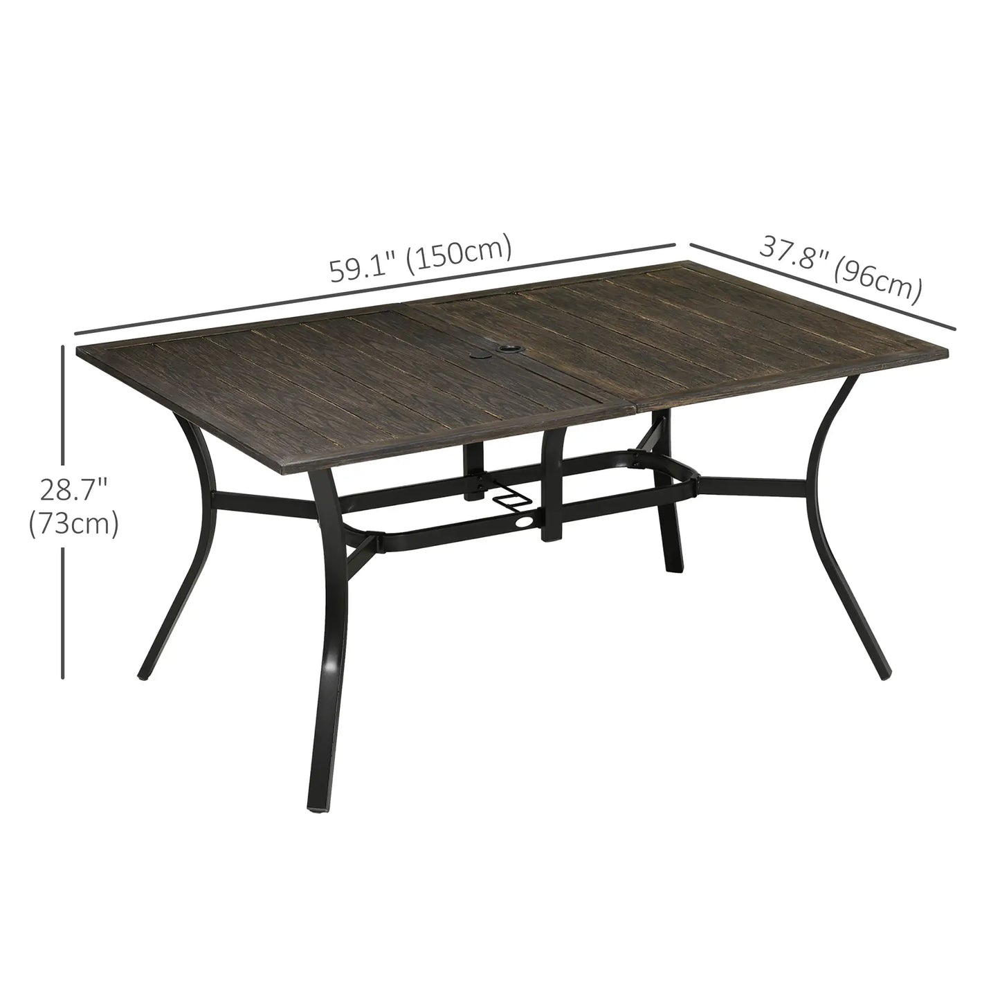 59 Inch Outdoor Dining Table, Steel Frame, Wood Grain, Brown Patio Dinning Tables at Gallery Canada