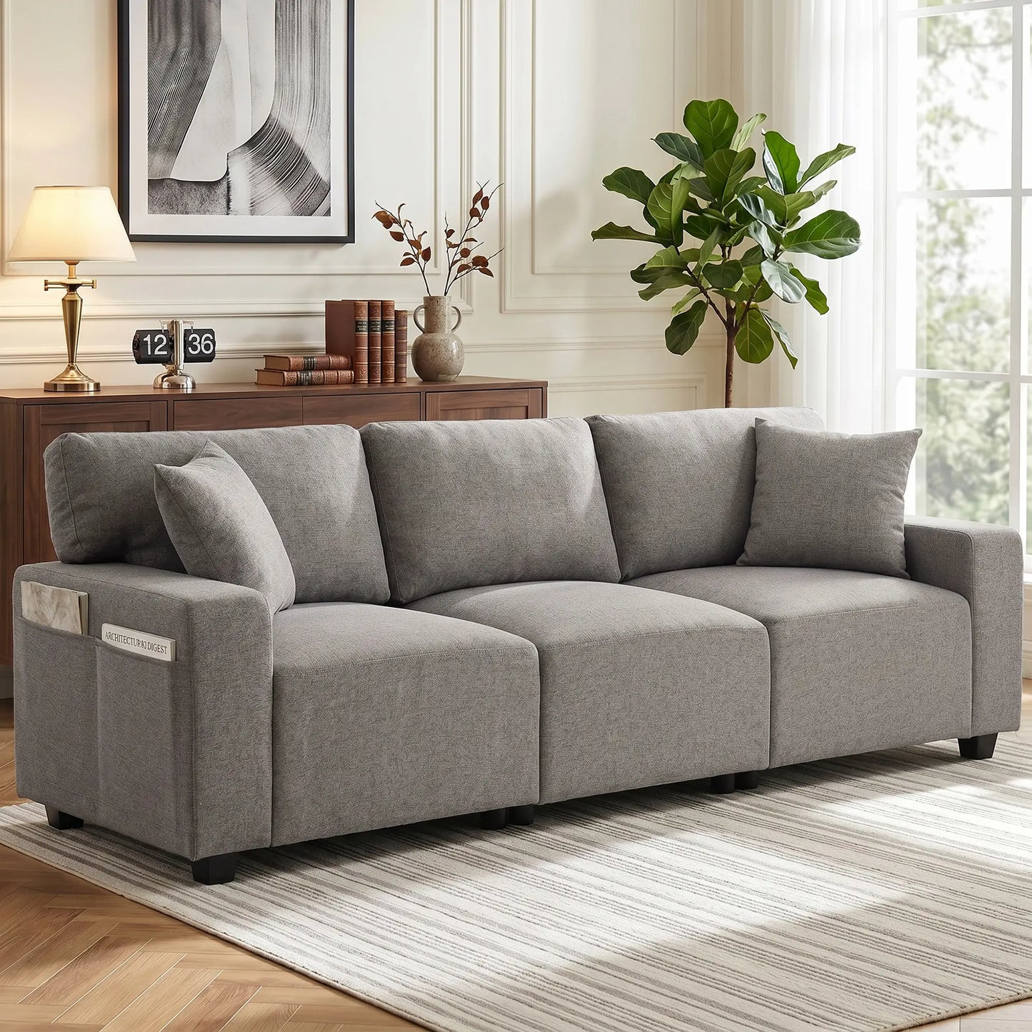 3-Seater Sofa With Storage Pockets, Grey 3-Seater Sofas at Gallery Canada