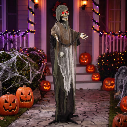 5.6 Ft Animated Grim Reaper Halloween Animatronic, Moves & Glows
