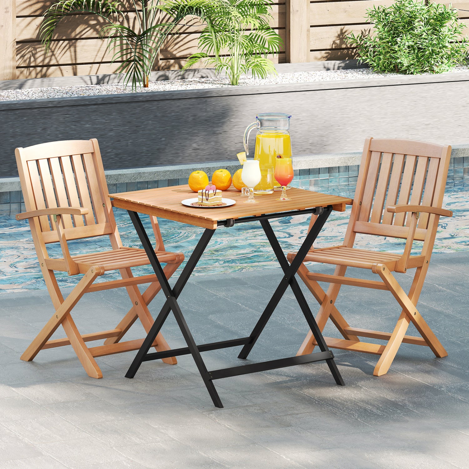 28 Inch Folding Square Table, Slatted Tabletop, Patio Porch Patio Dining Tables at Gallery Canada