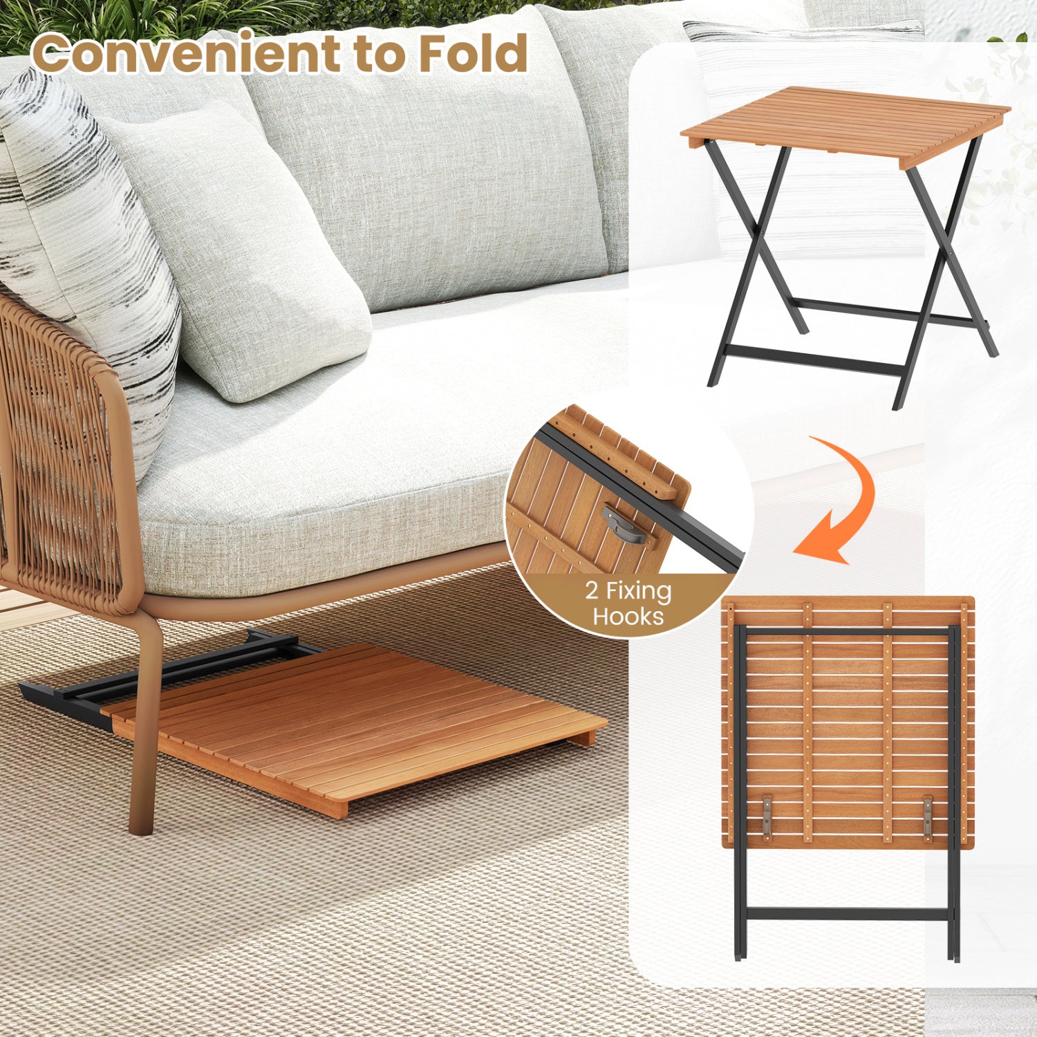 28 Inch Folding Square Table, Slatted Tabletop, Patio Porch Patio Dining Tables at Gallery Canada