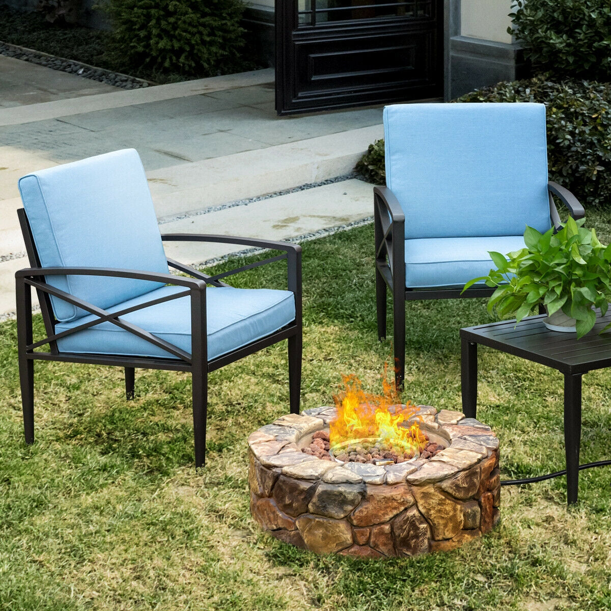 28 Inch Propane Gas Fire Pit, 40,000 BTU, Stone, Brown Fire Pits at Gallery Canada