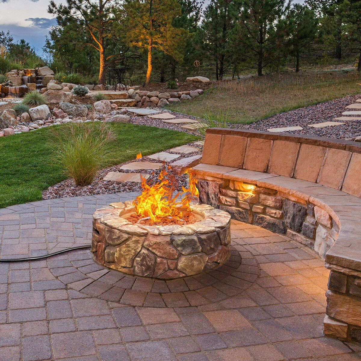 28 Inch Propane Gas Fire Pit, 40,000 BTU, Stone, Brown Fire Pits at Gallery Canada