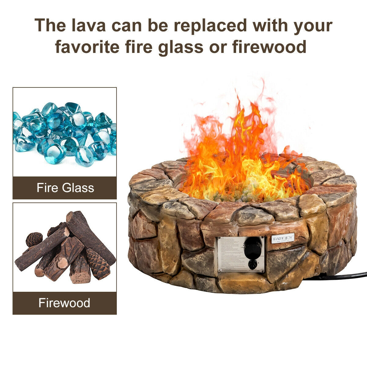 28 Inch Propane Gas Fire Pit, 40,000 BTU, Stone, Brown Fire Pits at Gallery Canada