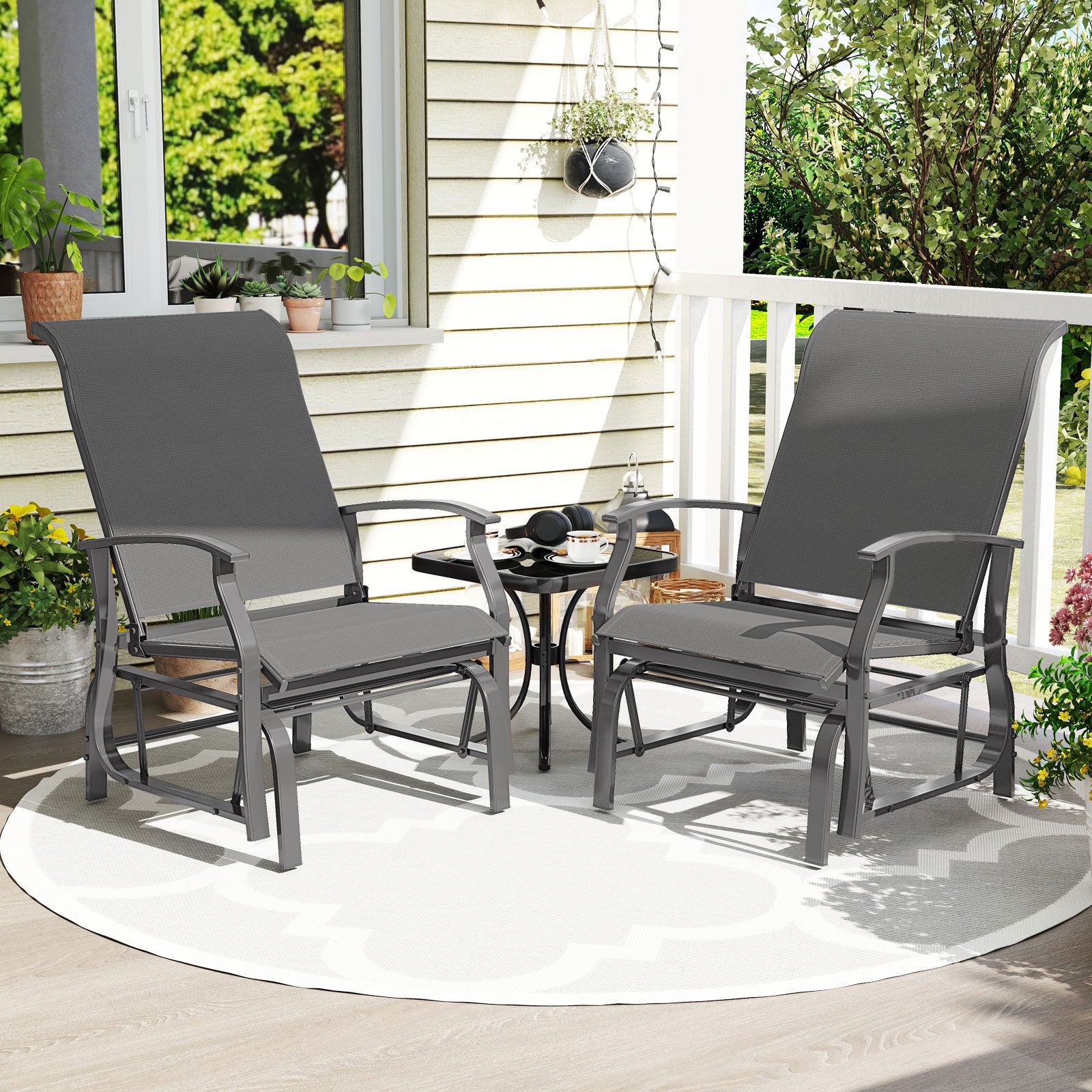 Outdoor Glider Chairs, Set of 2, Ergonomic Backrest, Gray Patio Rocking Chairs & Gliders at Gallery Canada
