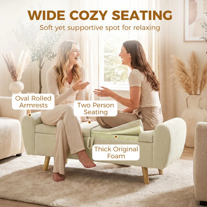 Corduroy Storage Ottoman Bench, 59", Beige Storage Ottomans & Benches at Gallery Canada
