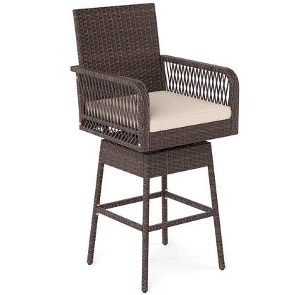 29" Bar Height Swivel Stool, Cross-Woven Armrests, Brown Patio Bar Furniture Brown at Gallery Canada