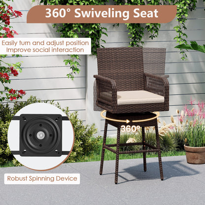 29" Bar Height Swivel Stool, Cross-Woven Armrests, Brown Patio Bar Furniture at Gallery Canada