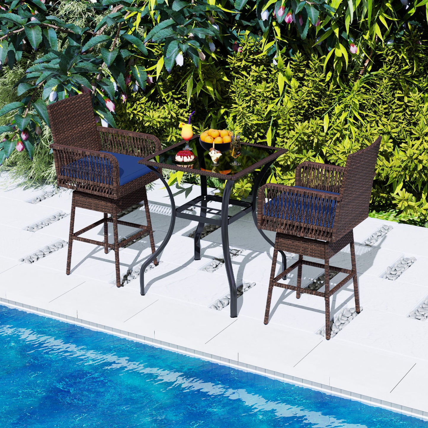 Bar Stool, 360° Swivel, with Cushion, Navy Patio Bar Furniture at Gallery Canada