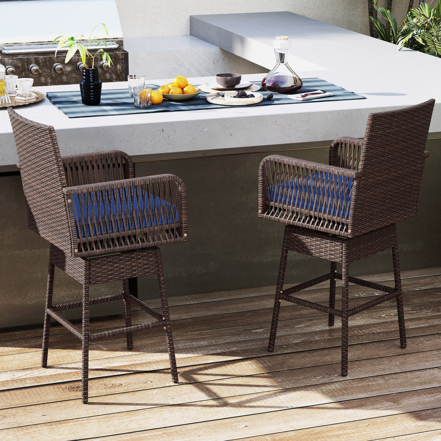 Bar Stool, 360° Swivel, with Cushion, Navy Patio Bar Furniture at Gallery Canada