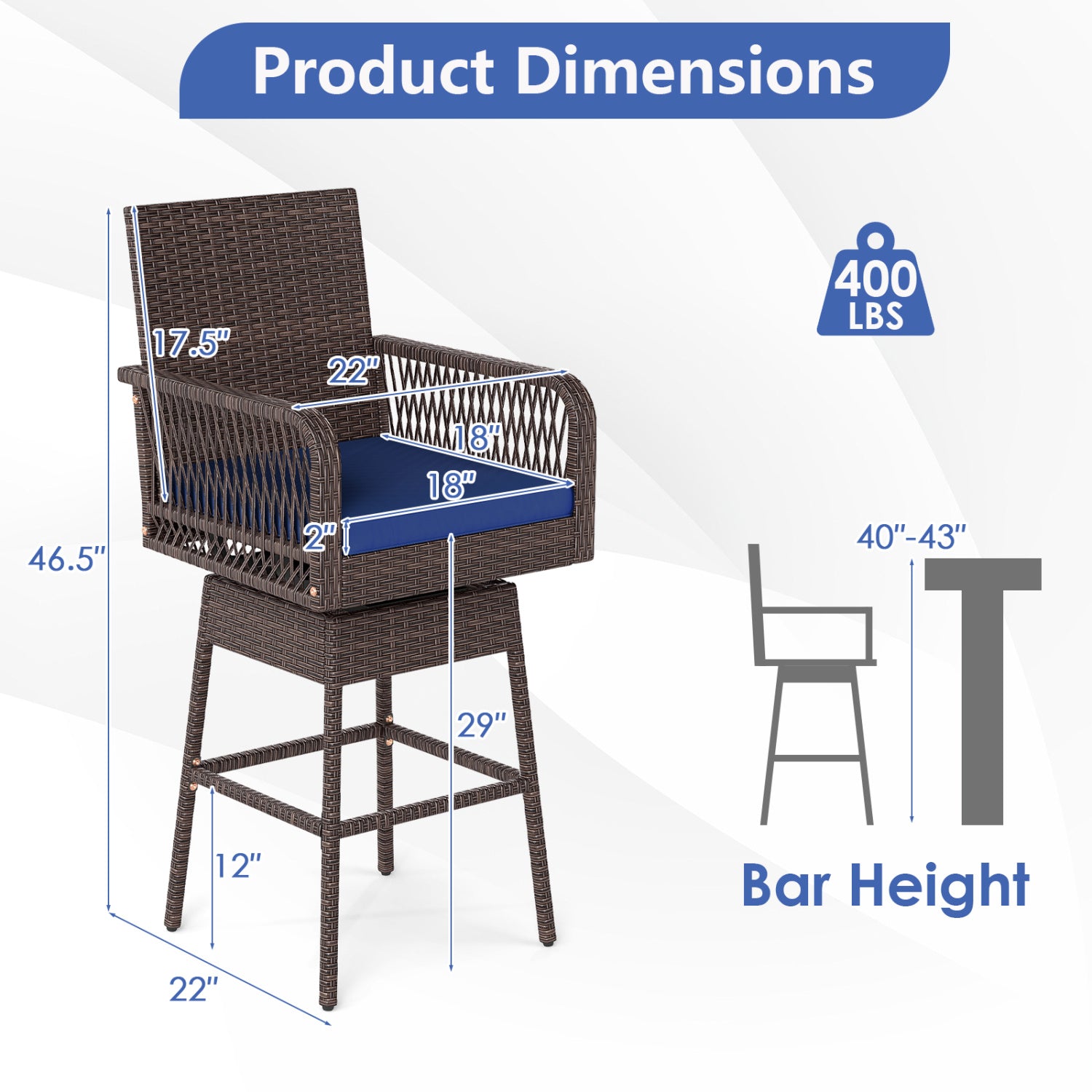 Bar Stool, 360° Swivel, with Cushion, Navy Patio Bar Furniture at Gallery Canada
